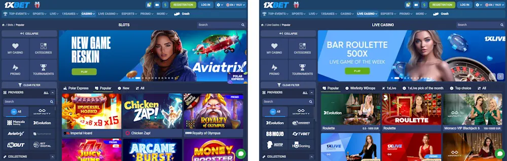 1xBet Casino Games Screenshot